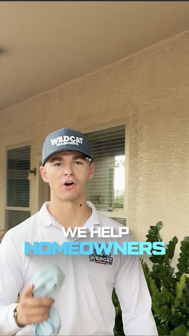 Home services ad example showing a business owner on camera outside a house